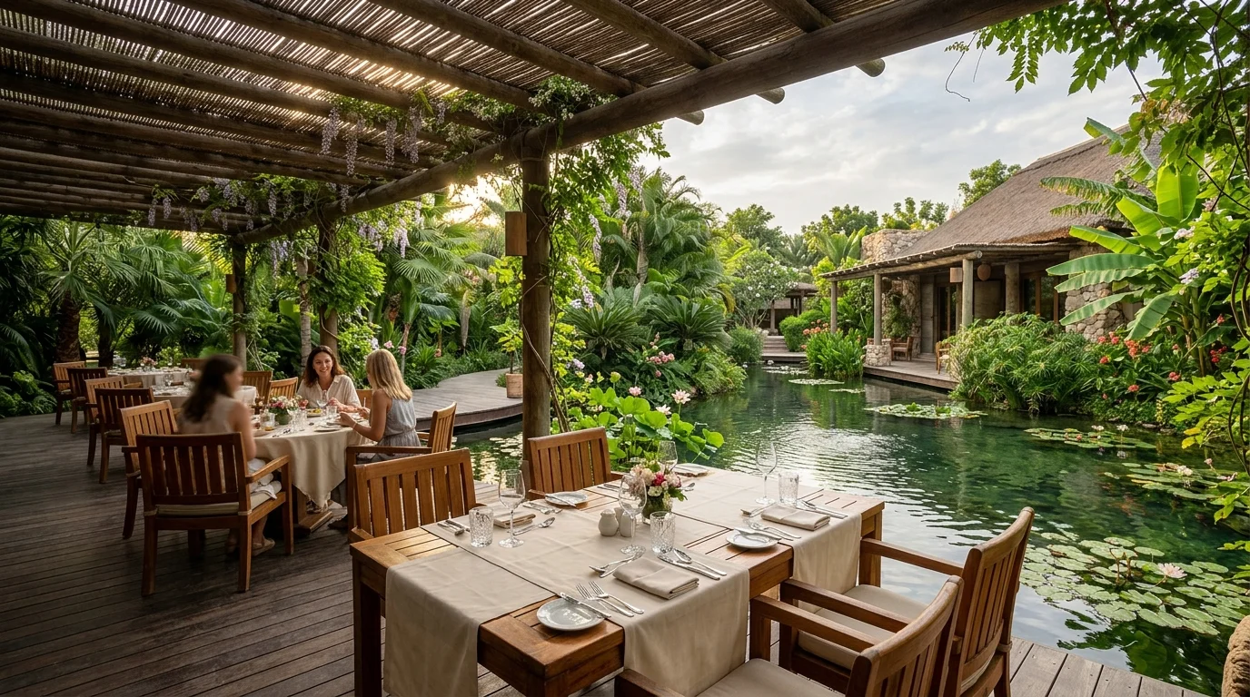 Outdoor wellness dining area in Al Barari, Dubai