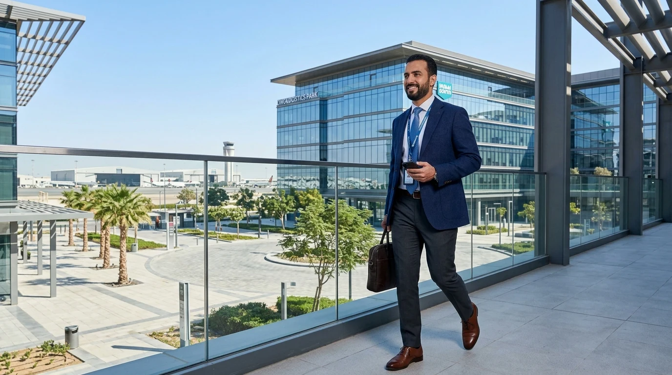 Professional near the Al Maktoum International Airport corridor in Dubai South